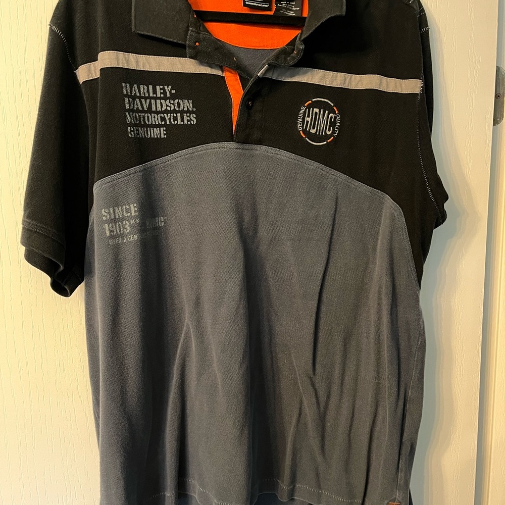 Harley-Davidson Men's Black and Gray Polo Shirt. Size XL